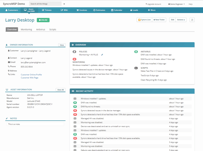 Monitoring remote rmm