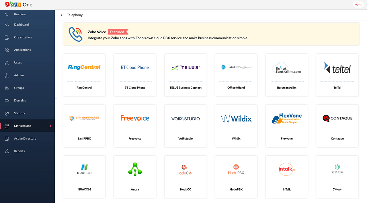 Zoho integrations telephony