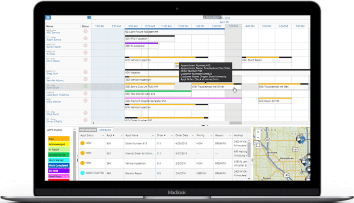 Software scheduling field service improved technician utilization