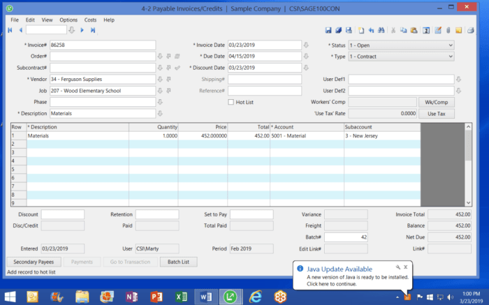 SAGE INVOICING SYSTEM