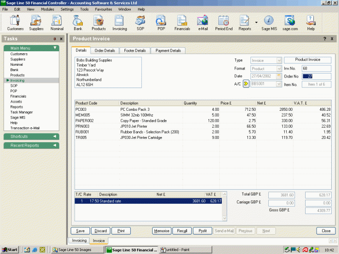 SAGE INVOICING SYSTEM